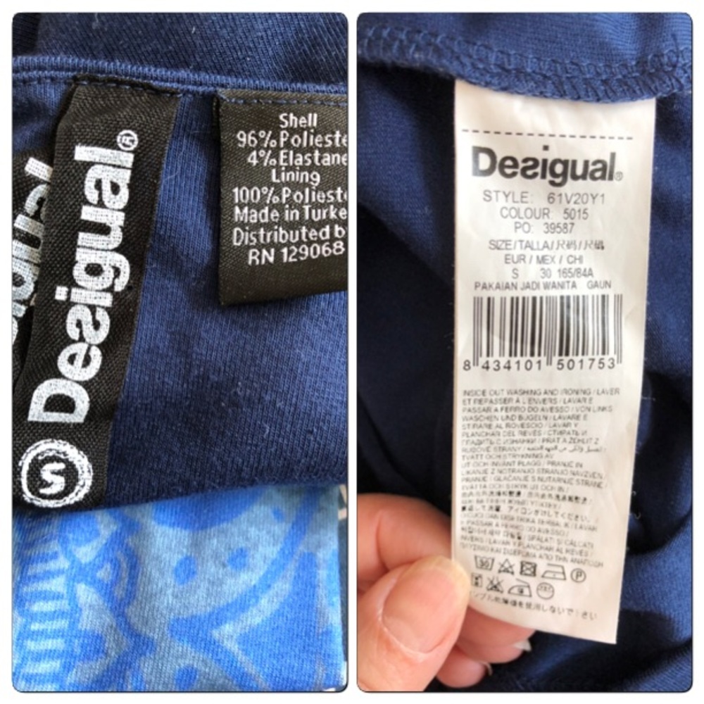 Desigual Blue and Tan Faux Wrap Dress - Picture 8 of 8